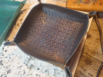 Tooled leather valet tray